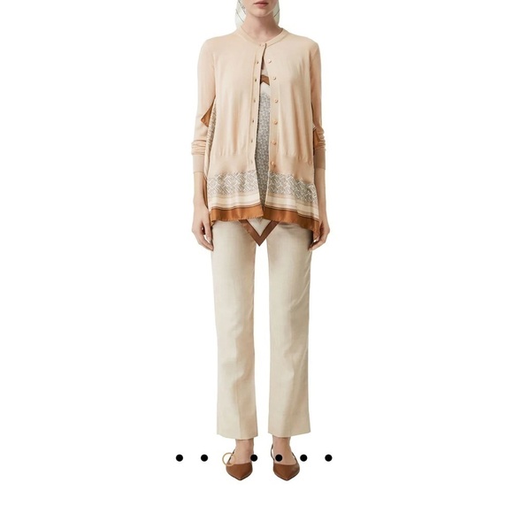 𝅺NWT Burberry Monogram Print Scarf Detail Wool Cardigan Size X-Small - Picture 5 of 9